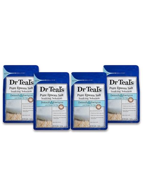 Dr Teals Ginger  Clay Bath Soak Mothers Day Gift Set 4 Pack 3lbs Ea  Detoxify  Energize Ginger  Clay Blended with Pure Epsom Salt  Ease Aches  Pains Cleans Out Harmful Toxins