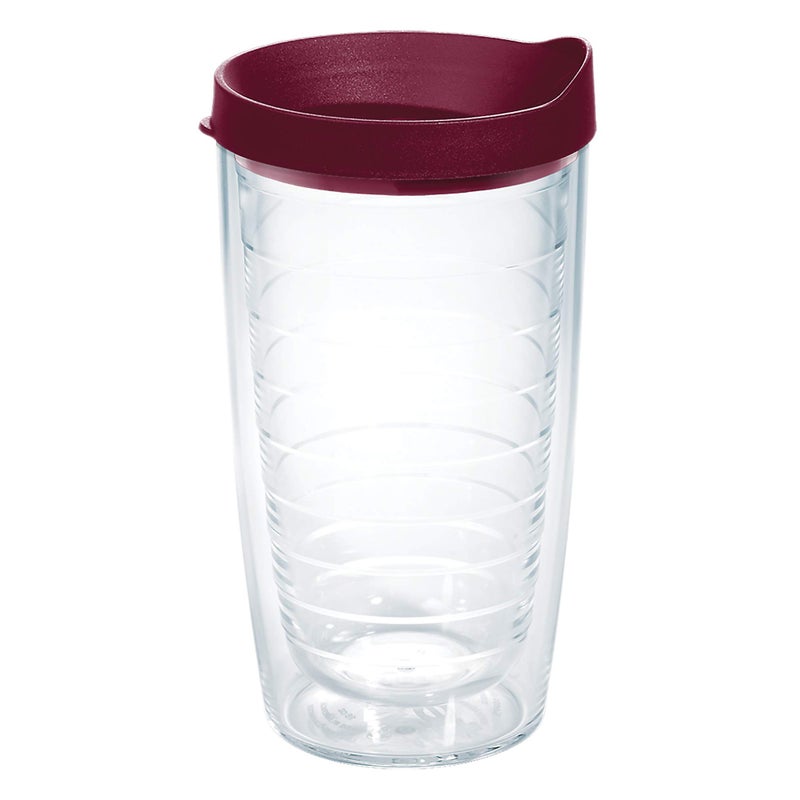 Tervis Clear Colorful Lidded Made in USA Double Walled Insulated Tumbler Travel Cup Keeps Drinks Cold Hot 16oz Maroon Lid