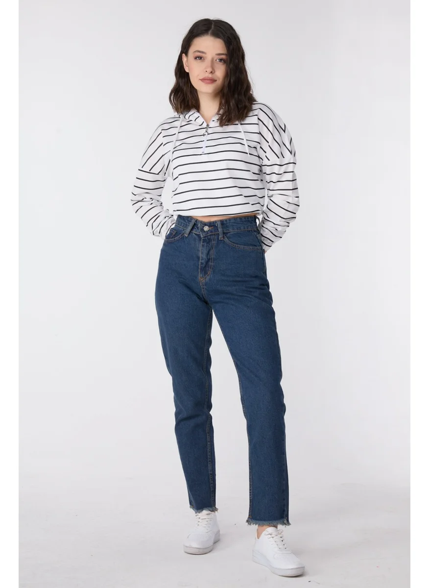 Tofisa 23670-COFFEE-TINT-WASH High Waist Tassel Mom Jeans