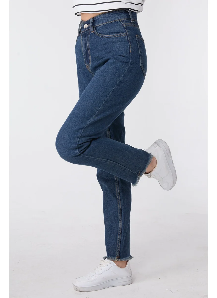 Tofisa 23670-COFFEE-TINT-WASH High Waist Tassel Mom Jeans