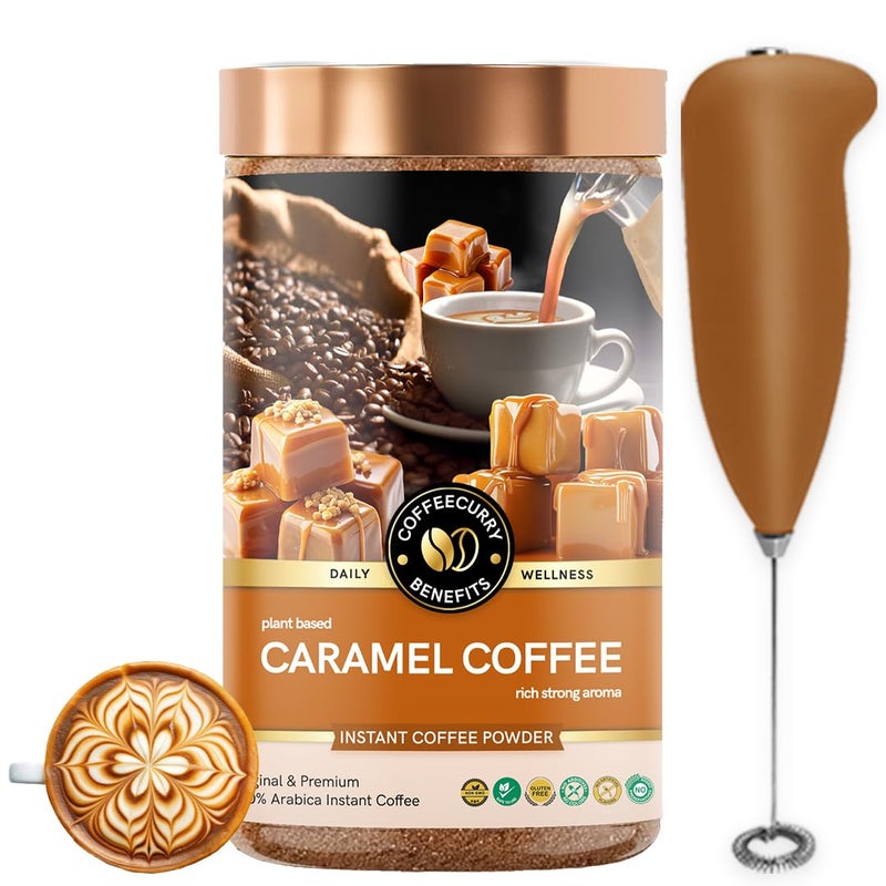 COFFEECURRY Caramel Coffee Powder with Frother - Enhances Memory, Energy and Focus | Premium Arabica Coffee Powder - 50 Gms + Frother - Image 1