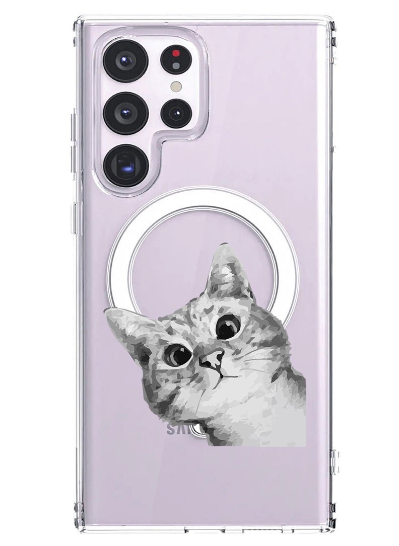 Theodor - Magnetic Case for Samsung Galaxy S23 Ultra 6.8-inch Compatible with MagSafe Wireless Charging, Shockproof Phone Bumper Cover Cat Peep - Image 1