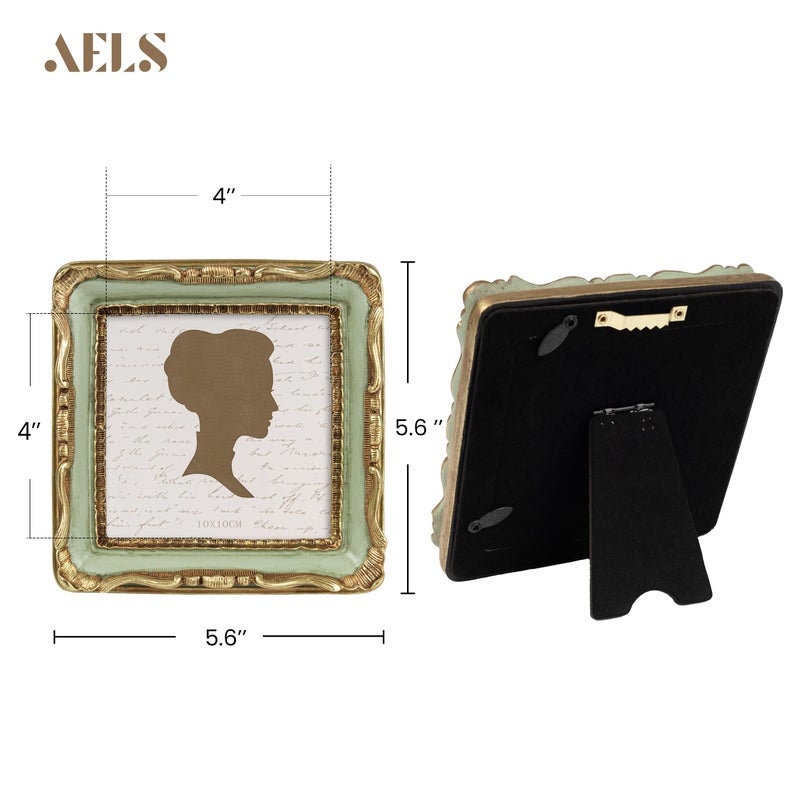 AELS 4x4 Inch Vintage Picture Frame, Elegant Antique Square Photo Frames with Glass Front, Photo Display, Tabletop Wall Hanging, Gift Ideas, Gold and Green - Image 2
