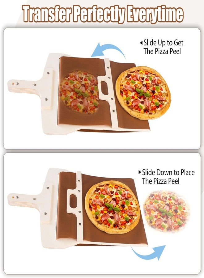 Leozzo Sliding Pizza Peel, Pizza Slider Paddle with Pizza Cutter Rocker, Non-Stick Pizza Peel Slider with Handle Detachable Transfers Pizza Pie, 12” Wood Sliding Pizza Peel with Replacement Cloth - Image 3