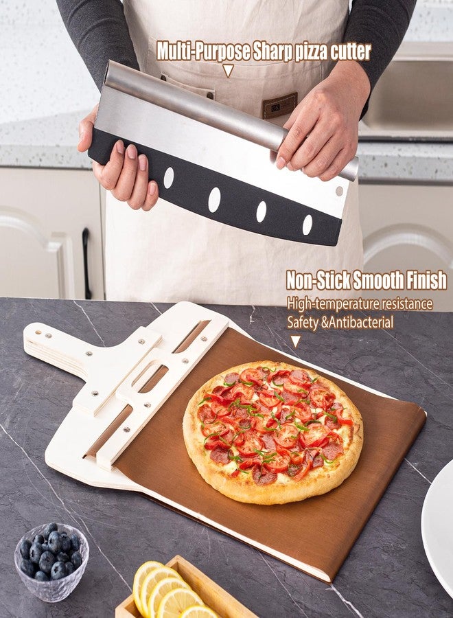 Leozzo Sliding Pizza Peel, Pizza Slider Paddle with Pizza Cutter Rocker, Non-Stick Pizza Peel Slider with Handle Detachable Transfers Pizza Pie, 12” Wood Sliding Pizza Peel with Replacement Cloth - Image 2