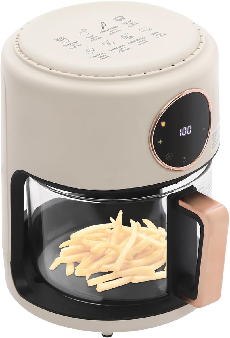 Airy Fryer, 4.2L/3.81Qt Glass Air Fryer Touchscreen with Digital Display, 360° Viewable Airy Fryer with Grill 8 Preset Modes Glass Cylinder Air Fryer for Home Kitchens, Picnics (White) - Image 1