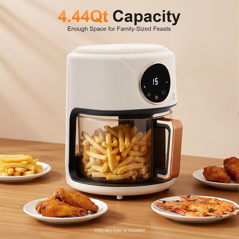 Airy Fryer, 4.2L/3.81Qt Glass Air Fryer Touchscreen with Digital Display, 360° Viewable Airy Fryer with Grill 8 Preset Modes Glass Cylinder Air Fryer for Home Kitchens, Picnics (White) - Image 3