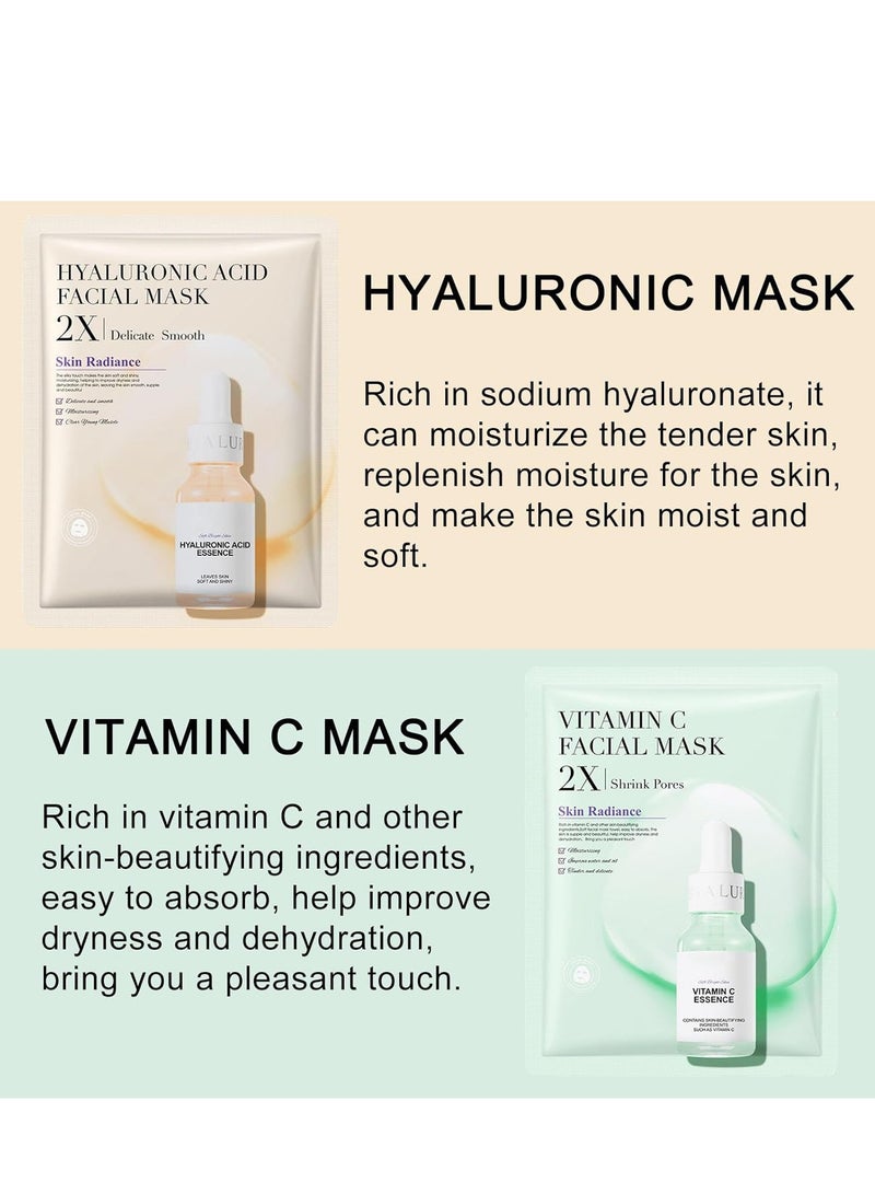 بيو أكوا 8 قطع Essence Face Mask Set - مجموعة أقنعة الوجه للعناية بالبشرة - مجموعة قناع فيتامين سي - قناع الوجه بالكولاجين - قناع الوجه المرطب - ترطيب ، مغذي ، مضاد للشيخوخة ، أقنعة ورقية متعددة الحزم - Image 5