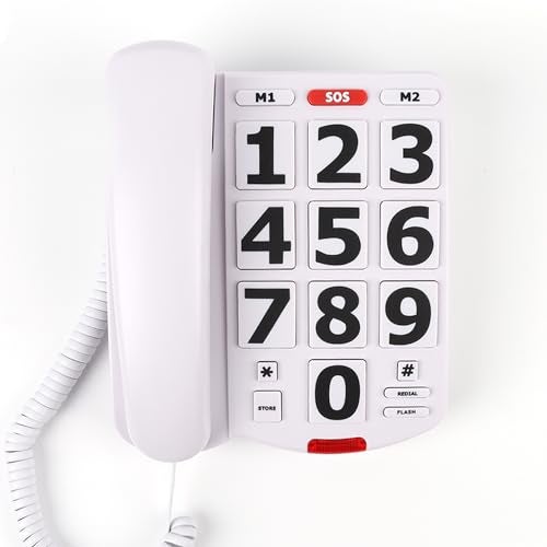 MCHEETA Big Button Phone for Seniors, Large Button Phones for Elderly with Picture, Hand-Free Corded Phone with LED Call Alert, Adjustable Volume and 3 One-Touch Dialing for Elderly People, White - Image 1