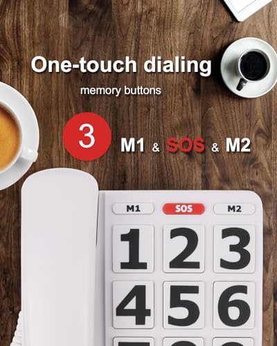 MCHEETA Big Button Phone for Seniors, Large Button Phones for Elderly with Picture, Hand-Free Corded Phone with LED Call Alert, Adjustable Volume and 3 One-Touch Dialing for Elderly People, White - Image 2