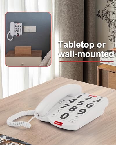 MCHEETA Big Button Phone for Seniors, Large Button Phones for Elderly with Picture, Hand-Free Corded Phone with LED Call Alert, Adjustable Volume and 3 One-Touch Dialing for Elderly People, White - Image 4