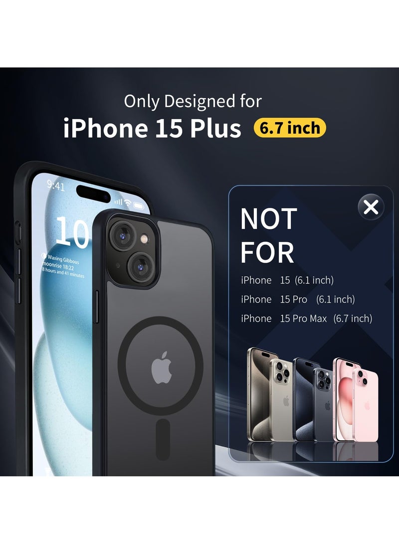 INFOSUN iPhone 15 Plus Case Cover Compatible with Magsafe Magnetic Designed Shockproof Case Translucent Matte Protective Cover Back Hard Cases with Magnet for iPhone 15 Plus Case Black - Image 2