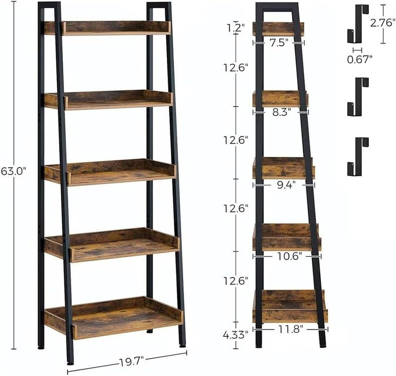 GoldenLike 5-Tier Ladder Bookshelf, Free Standing Shelf, Bookcase Shelf Storage Rack Organizer, Industrial Book Shelves for Home Office, Living Room, Kitchen,Vintage Shelves SGG042 (Black) - Image 2