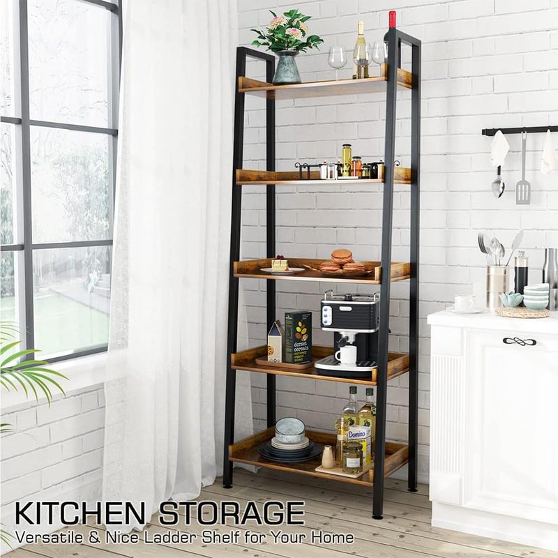 GoldenLike 5-Tier Ladder Bookshelf, Free Standing Shelf, Bookcase Shelf Storage Rack Organizer, Industrial Book Shelves for Home Office, Living Room, Kitchen,Vintage Shelves SGG042 (Black) - Image 4
