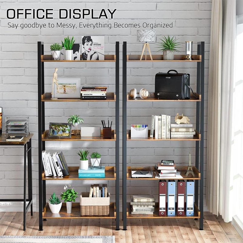 GoldenLike 5-Tier Ladder Bookshelf, Free Standing Shelf, Bookcase Shelf Storage Rack Organizer, Industrial Book Shelves for Home Office, Living Room, Kitchen,Vintage Shelves SGG042 (Black) - Image 3