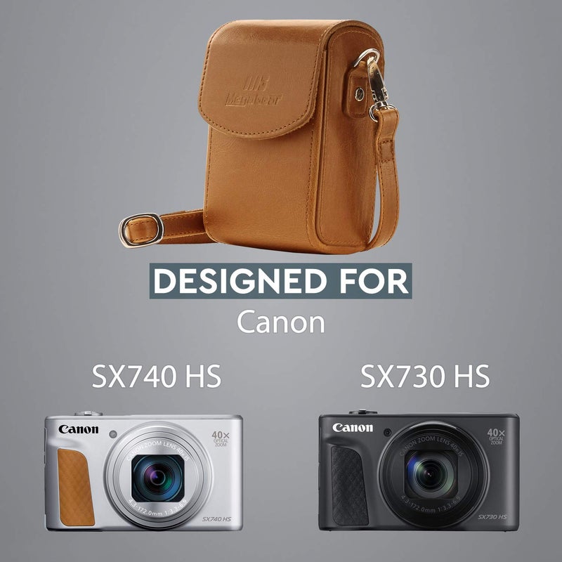 MegaGear MG1504 Canon PowerShot SX740 HS, SX730 HS Leather Camera Case with Strap - Light Brown - Image 5