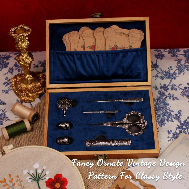 TALERLUV Vintage Embroidery Scissors Kit, Victorian Needlework Gift Set with Antique Shear, Thread Cutter, Thimbles, Needles, Awl, Bodkin, Winding Board for Sewing, Knitting, Cross Stitch, Quilting - Image 4