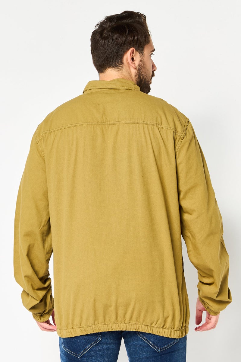 Threadbare Men Spread Collar Textured Long Sleeve Jacket Shirt, Olive - Image 3