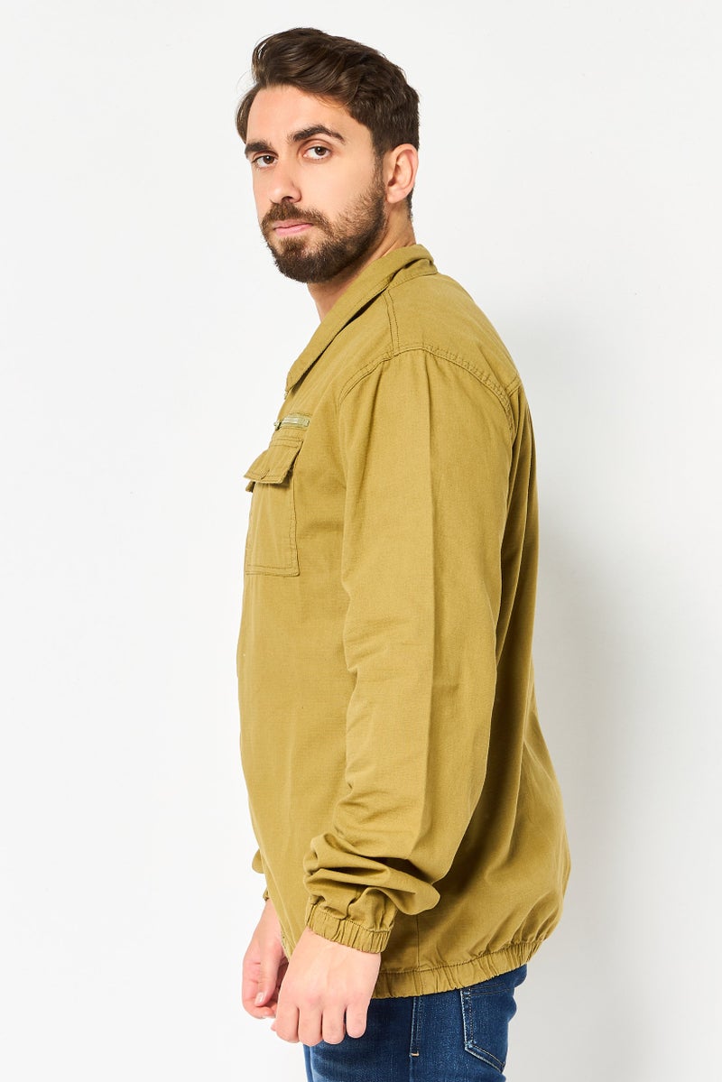 Threadbare Men Spread Collar Textured Long Sleeve Jacket Shirt, Olive - Image 2