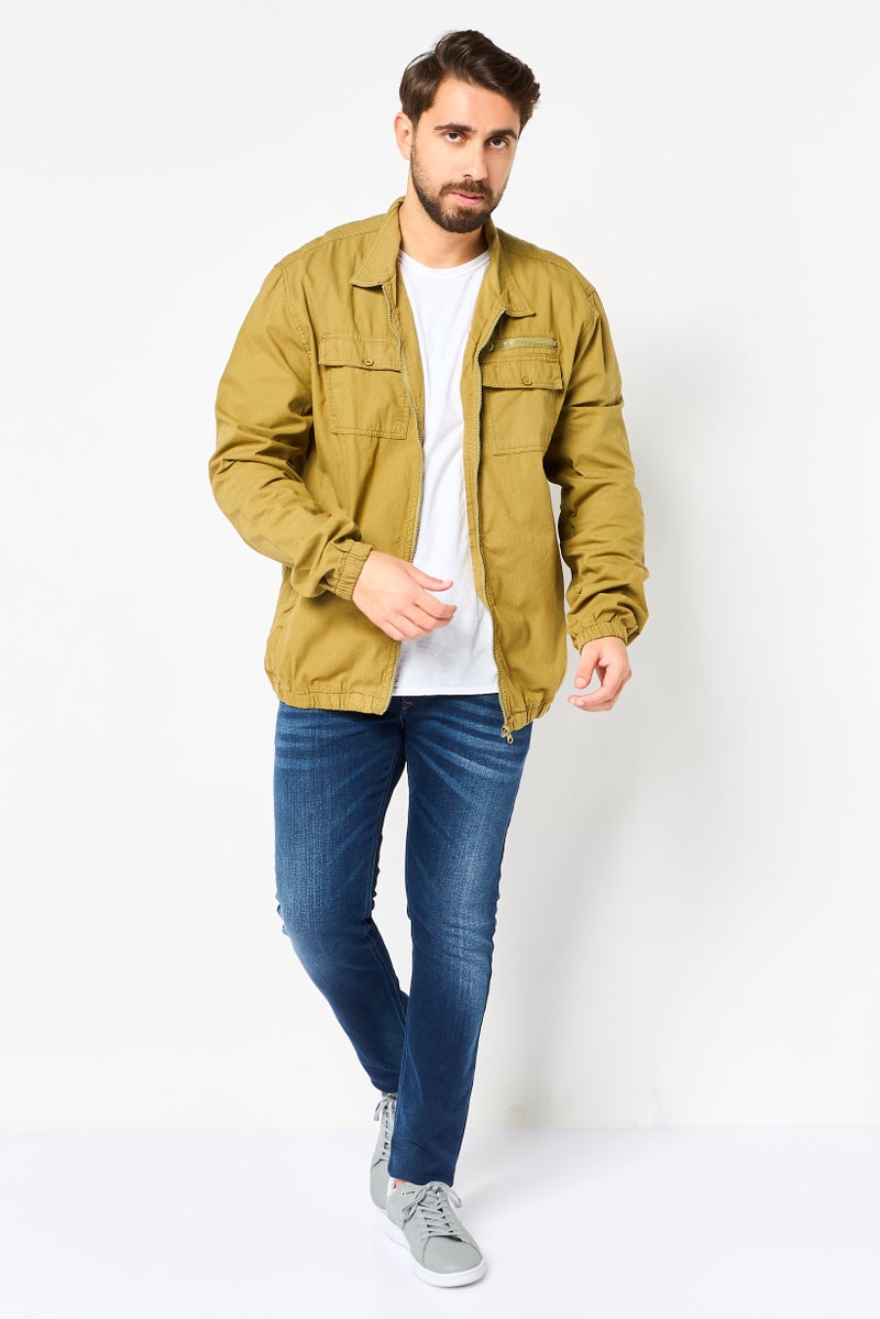 Threadbare Men Spread Collar Textured Long Sleeve Jacket Shirt, Olive - Image 4