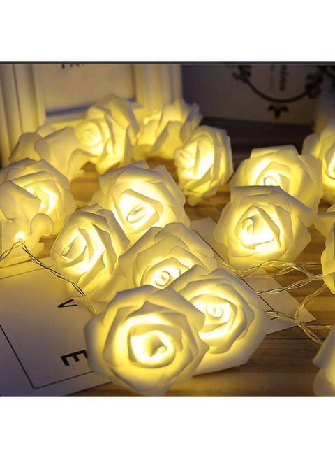 White Rose LED Garland – 20 Steady Lights with Plug and Warm Glow for Home Décor2M