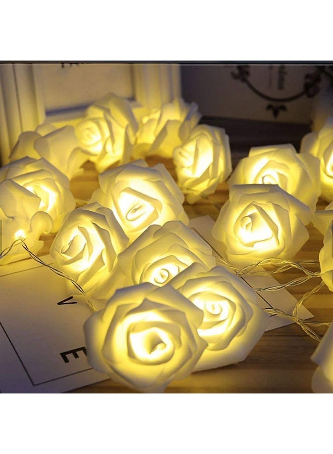 NAGAFA SHOP White Rose LED Garland – 20 Steady Lights with Plug and Warm Glow for Home Décor2M - Image 1
