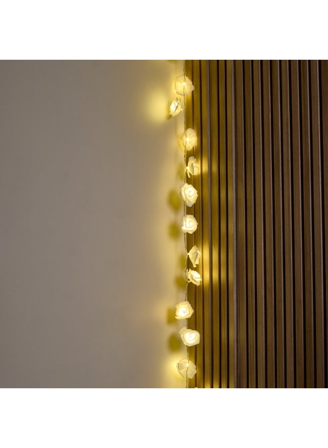 NAGAFA SHOP White Rose LED Garland – 20 Steady Lights with Plug and Warm Glow for Home Décor2M - Image 2