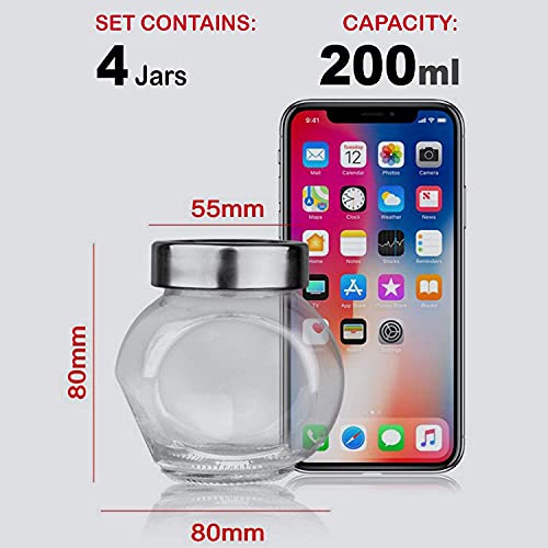 Brezzycloud Set of 4 Spice Glass Storage Jars For Kitchen Storage Containers For Masala,Dry Fruits,Mouth Fresheners Storage Jar With Rust Proof Air Tight Stainless Steel Lid (200Ml,Set Of 4),Clear - Image 5