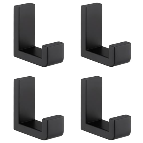 Angle Simple Bathroom Towel Hooks SUS 304 Stainless Steel Robe Coat Holder Hanger Wall Mounted Matte Black 4 Pack - Image 1