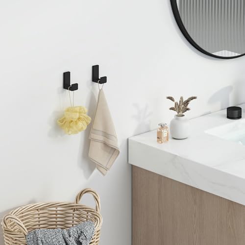 Angle Simple Bathroom Towel Hooks SUS 304 Stainless Steel Robe Coat Holder Hanger Wall Mounted Matte Black 4 Pack - Image 3