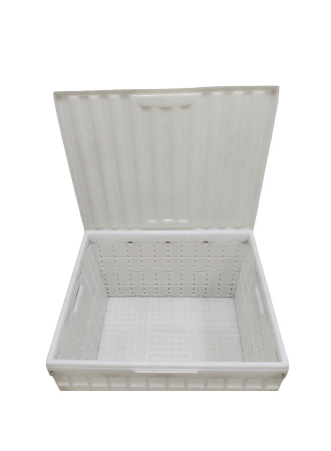 SNH Folding White Storage Crate with Lid | Collapsible Plastic Box Container with Handles | Stackable Organizer for Vegetables, Fruits, Kitchen, Garage, Bathroom, Office & Home Storage - Image 2