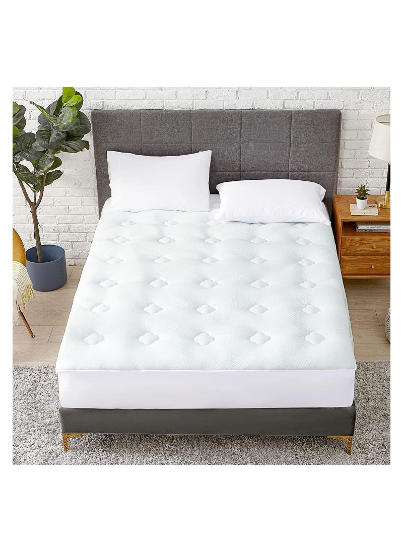Generic - Mattress Topper 90 x 200 cm Mattress Cover Memory Breathable Memory Foam Microfibre Mattress Topper Super Soft Mattress Topper with 51 cm Deep Pocket Suitable for Allergy Sufferers Four Leaf - Image 1
