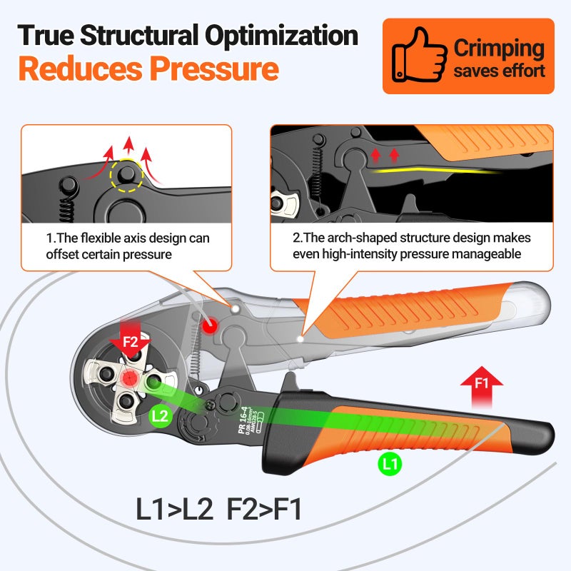Preciva Ferrule Crimping Tool Kit with Portable Suitcase, Square Crimping Pliers for AWG 28-5 Ratchet Crimper with 1300 PCS Single & Dual Ferrule Connectors Wire Ferrules Terminals Kit - Image 3