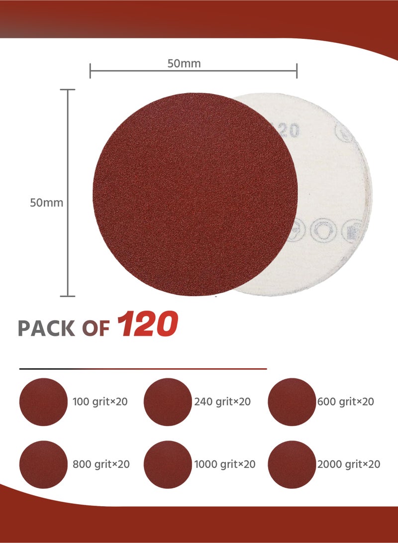 2 Inch Sanding Discs Kit 120PCS 100 TO 2000 Grit Sandpaper With 2Pcs A Quarter Inch Shank Backing Plate And Soft Foam Buffering Pad Hook and Loop Sand Paper - Image 2