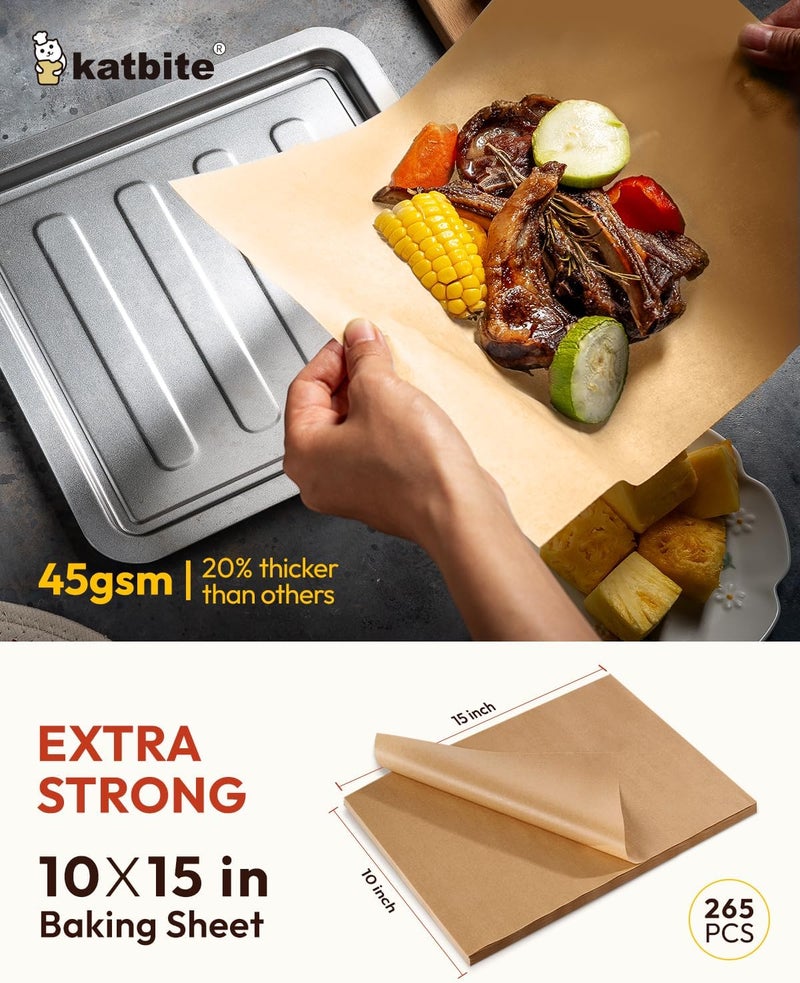 katbite 265Pcs 10x15 inches Parchment Paper Sheets, Heavy Duty Unbleached Baking Paper, Pre-cut and Oil Proof Perfect for Steaming Cooking Bread Cake & Wrapping Foods - Image 2