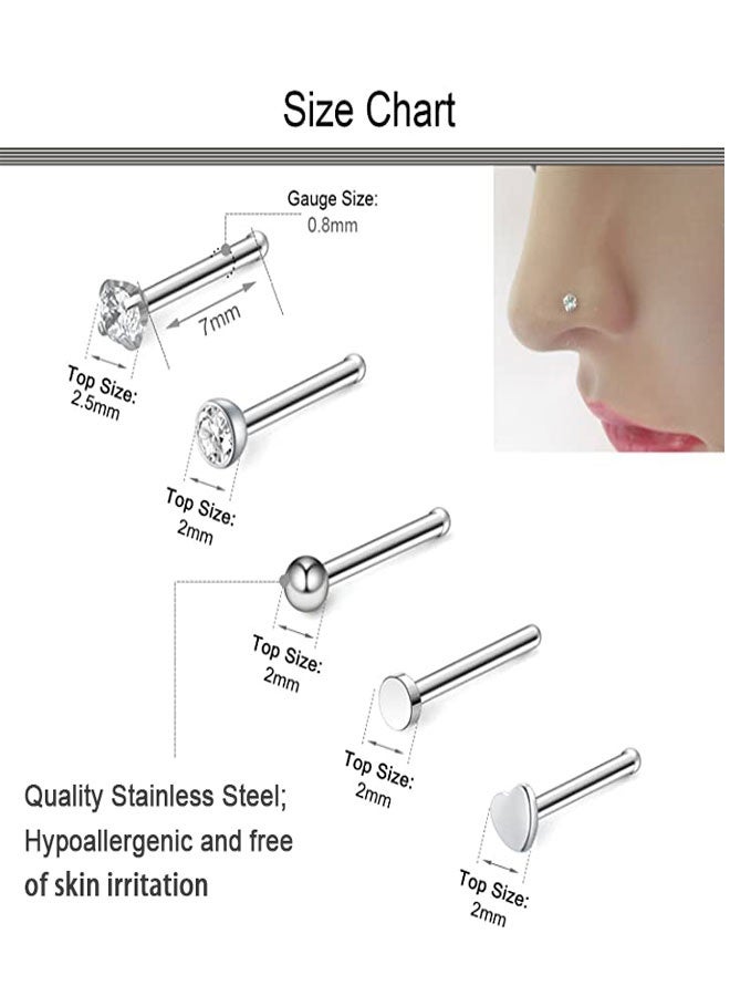 هوتو 23PCS 20G حلقات الأنف حلقة للنساء والرجال جراحية الفولاذ المقاوم للصدأ L على شكل الأنف المقابس 8mm حلقة ثقوب الأنف المجوهرات الفضة - Image 3