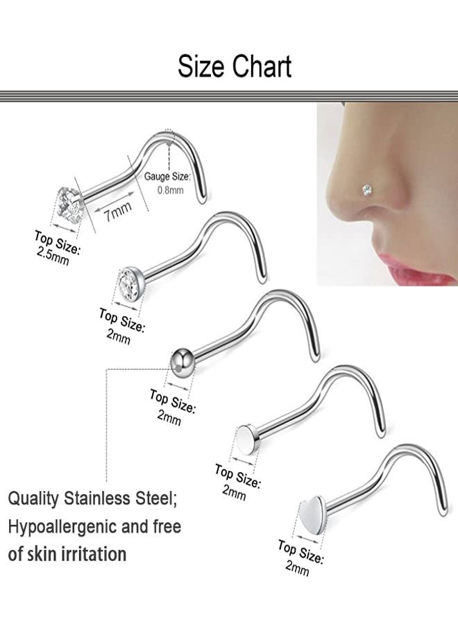 هوتو 23PCS 20G حلقات الأنف حلقة للنساء والرجال جراحية الفولاذ المقاوم للصدأ L على شكل الأنف المقابس 8mm حلقة ثقوب الأنف المجوهرات الفضة - Image 5