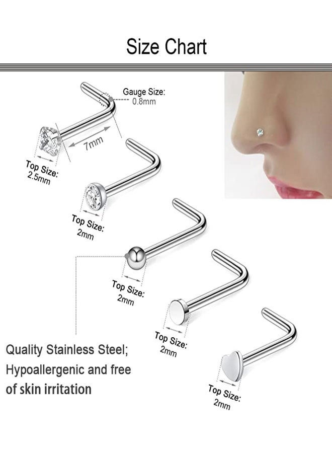 هوتو 23PCS 20G حلقات الأنف حلقة للنساء والرجال جراحية الفولاذ المقاوم للصدأ L على شكل الأنف المقابس 8mm حلقة ثقوب الأنف المجوهرات الفضة - Image 4