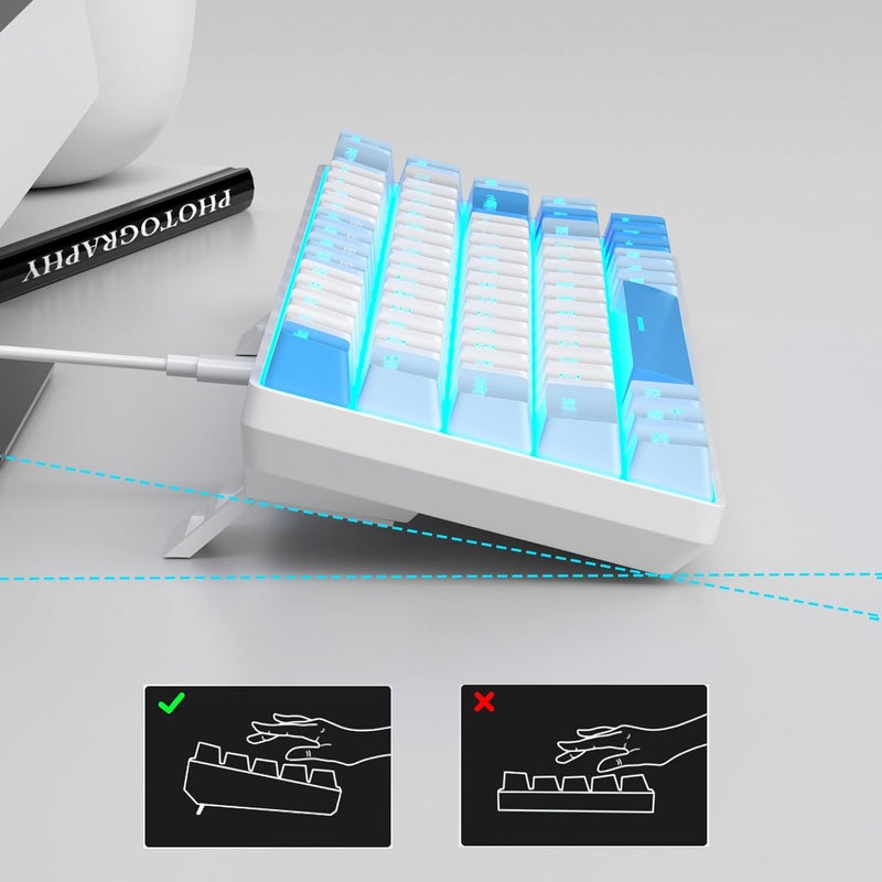 مايجغي لوحة مفاتيح ميكانيكية للألعاب محمولة من بنسبة 60%، MK-Box بإضاءة خلفية LED، مدمجة 68 مفتاحًا، لوحة مفاتيح سلكية صغيرة للمكتب مع مفتاح أحمر لأجهزة Windows Laptop PC Mac - أزرق سماوي - Image 4