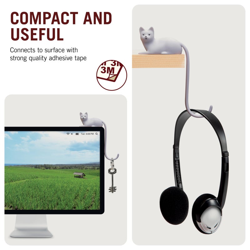 Monkey Business Ginger The Cat Tail Hook for Computer Screen, Tight Spaces, Hang Keys, Accessories in Easy Reach (White) - Image 3