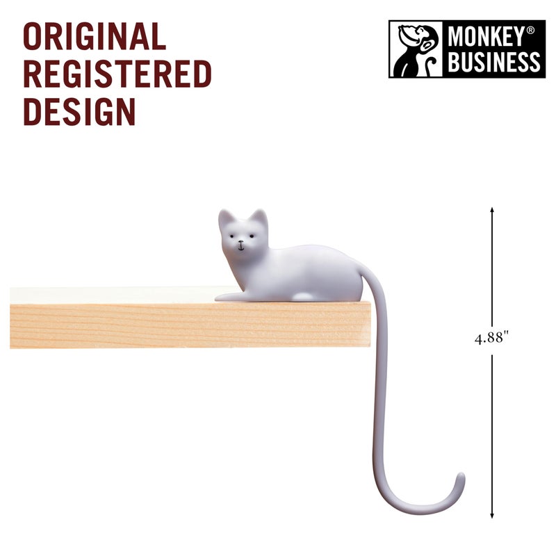 Monkey Business Ginger The Cat Tail Hook for Computer Screen, Tight Spaces, Hang Keys, Accessories in Easy Reach (White) - Image 5