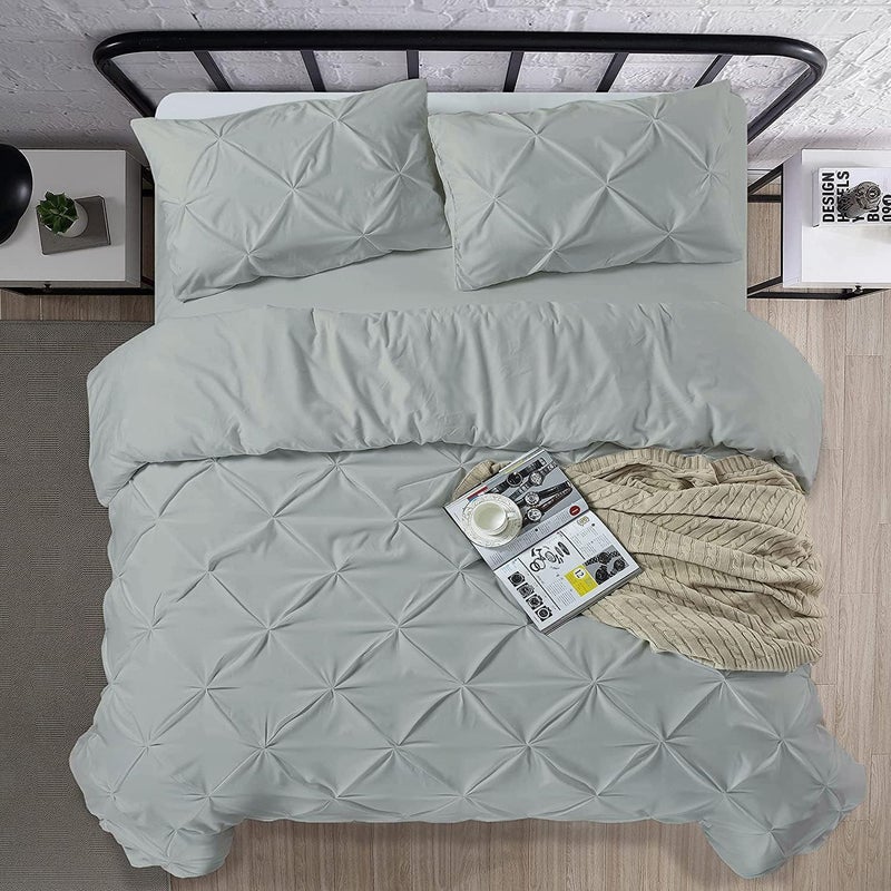 Crown Collection Luxuriate Hotel 1000-TC Hypoallergenic Ultra Soft 100% Egyptian Cotton 90x90" inch Full/Full XL/ Queen Size Silver Solid Pinch Plated Duvet Cover With Zipper Colser & 2pcs Pillow Case Set - Image 3