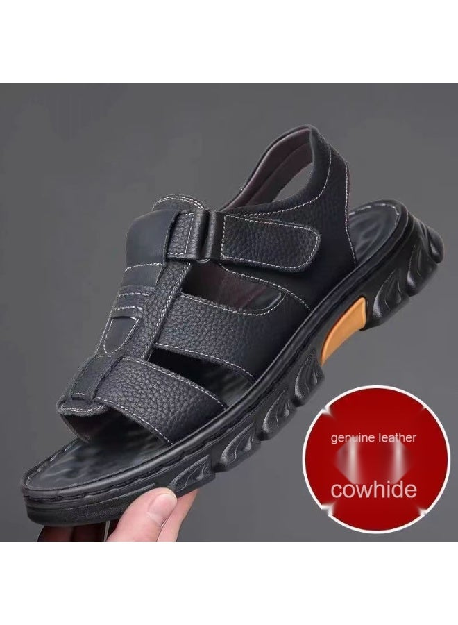 Plus Size Men's Leather Sandals - Summer Casual Breathable Design 