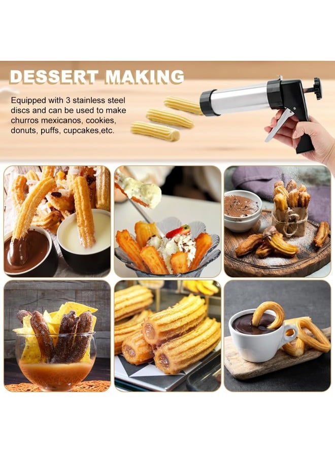 Ranjaner Churro Maker Machine, Stainless Steel Churros Gun Kit, Cookie Press Gun with Piping Bag, 8 Piping Nozzles, 8 Cookie Discs, 2 Brush and Cream Spatula - Image 5