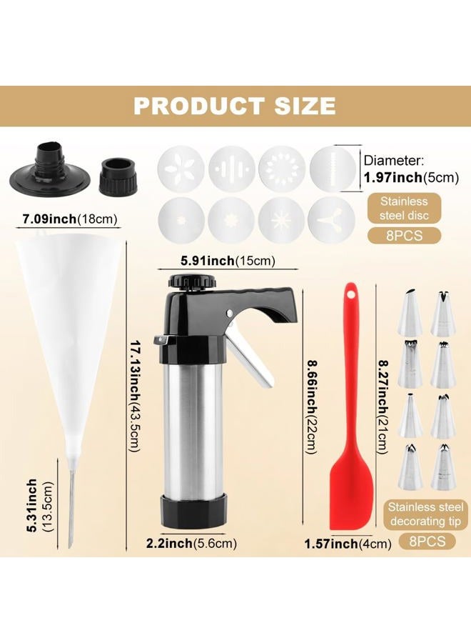 Ranjaner Churro Maker Machine, Stainless Steel Churros Gun Kit, Cookie Press Gun with Piping Bag, 8 Piping Nozzles, 8 Cookie Discs, 2 Brush and Cream Spatula - Image 2