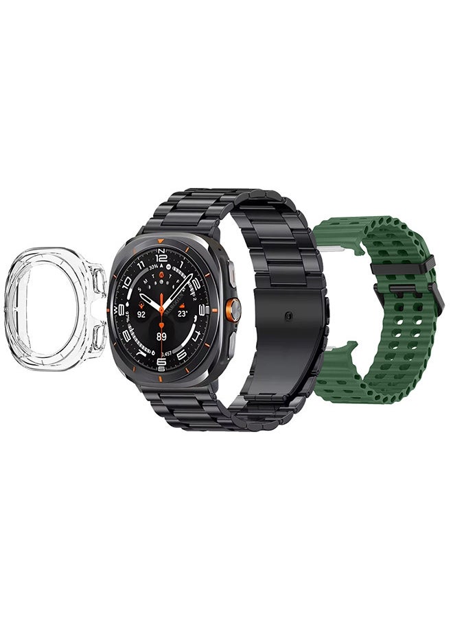 Kalobee - SK7 Ultra Smartwatch Bundle With Accessories Including 1 Black Stainless Steel Band 1 Green Silicone Band a Charging Cable and a TPU Case Protector - Image 1
