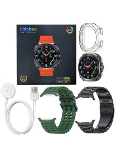 Kalobee SK7 Ultra Smartwatch Bundle With Accessories Including 1 Black Stainless Steel Band 1 Green Silicone Band a Charging Cable and a TPU Case Protector  - Image 4