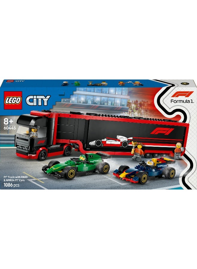 LEGO City F1 Truck with RB20 & AMR24 F1 Cars 60445 Building Set (1086 Pieces) - Image 2