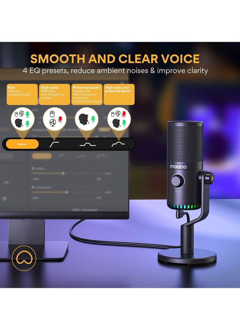 Maono - MAONO USB Gaming Microphone for PC Programmable Condenser Mic with RGB Light  Mute Gain Monitoring Volume Control for Streaming Podcasts and Computers DM30 Black - Image 1