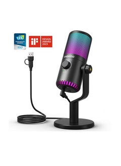 Maono MAONO USB Gaming Microphone for PC Programmable Condenser Mic with RGB Light  Mute Gain Monitoring Volume Control for Streaming Podcasts and Computers DM30 Black  - Image 1